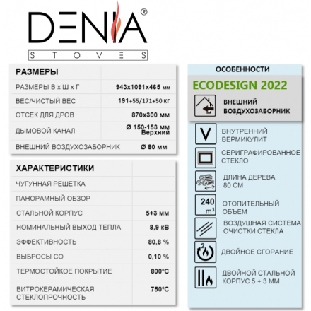 Печь-камин Denia Panoramic + Stove Bench Амазонка бай фото в Минске