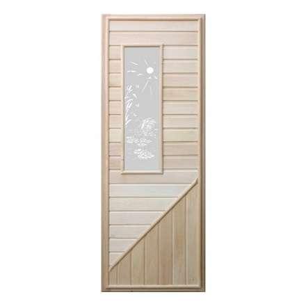 Дверь деревянная для бани DoorWood 1850x750 Вагонка со стеклом прямоугольным, коробка липа в Минске