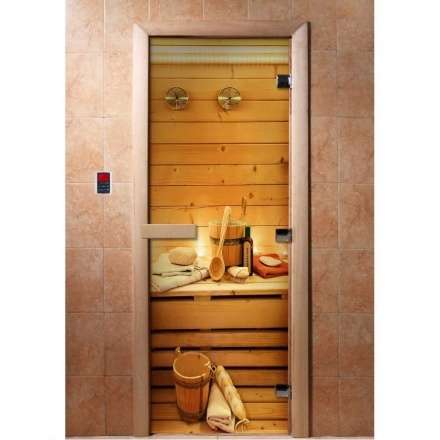 Дверь для сауны Doorwood с фотопечатью A033 1900x700 в Минске