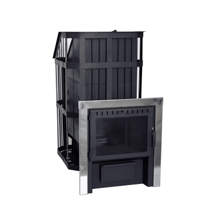 Печь банная Сибирь-24 c закрытой каменкой, панорамная дверца в Минске