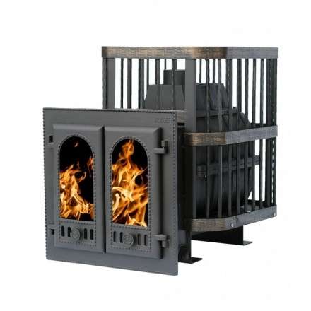 Печь банная Сибирь-24 с двухстворчатой каминной дверцей Амазонка бай фото в Минске