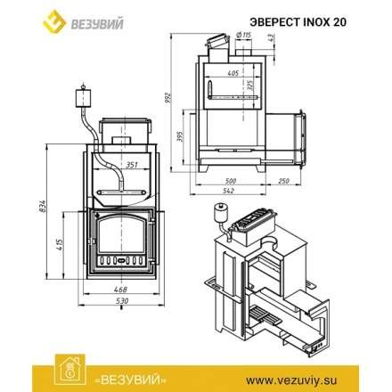 Печь для бани Везувий Эверест Inox 25 (280) под облицовку в Минске