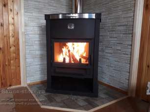 Стальной недорогой камин Теплодар ОВ-120 (угловой) фото в интерьере в Минске