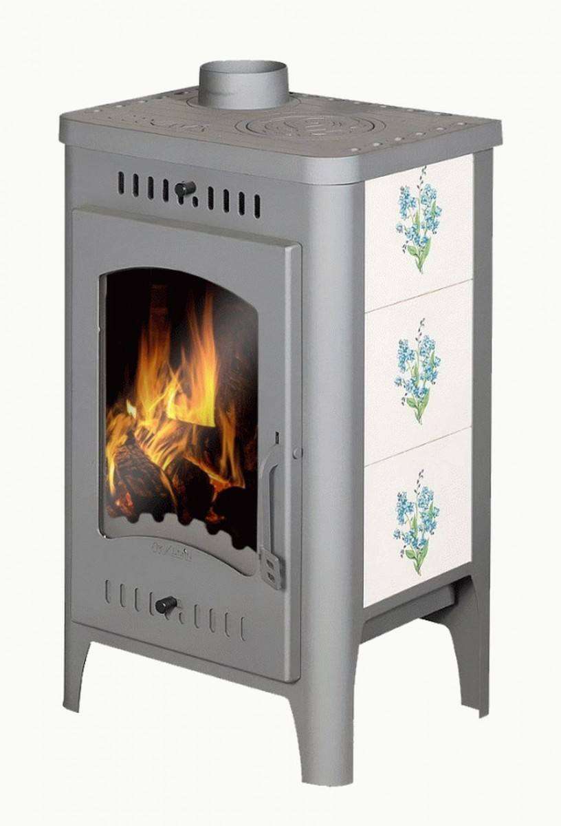 Печь-камин Бавария Оптима Незабудка с плитой фото в Минске