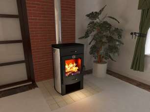 Стальной камин со стеклом Теплодар Танго фото в Минске