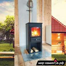 Недорогая печь-камин со стеклом ЭТНА (БКД) с плитой в интерьере фото в Минске