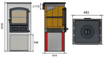 Стальной камин со стеклом ЭТНА (БКД) с плитой и теплообменником фото в Минске
