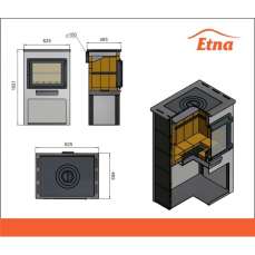 Печь-камин для дачи ЭТНА (Панорама) с плитой и ТО "Антрацит" высокий фото в Минске