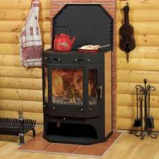 Печь-камин Бавария с плитой аква фото в Минске