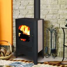 Недорогой стальной печь-камин Экокамин с плитой в интерьере фото в Минске