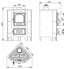 Печь-камин Бавария угловая чугун с плитой в Минске