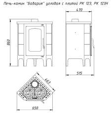 Недорогая печь-камин Бавария угловая с плитой незабудка Амазонка бай фото габариты в Минске