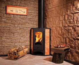 Недорогая печь-камин со стеклом Бавария угловая с плитой фото  в Минске