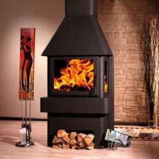 Печь-камин Бавария три стекла графит фото в интерьере в Минске