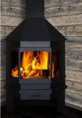 Печь-камин Бавария Мюнхен пристенно-угловой черный фото в интерьере в Минске