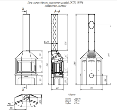 Стальной камин с шамотом Бавария Мюнхен графит фото схема в Минске