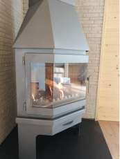 Стальной камин Мюнхен угловой графит фото с боку в Минске