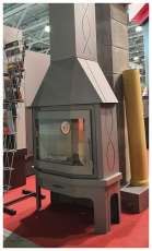 Стальной камин Бавария Мюнхен со стеклом угловой чёрный (без перемычки) фото в Минске