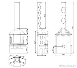 Стальной камин Бавария Мюнхен со стеклом угловой чёрный (без перемычки) фото габариты в Минске