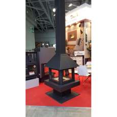 Стальной камин с четырьмя стеклами Эклипс островной 4D графит фото в Минске