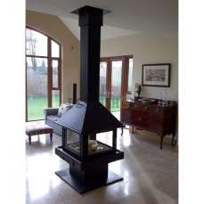 Стальной большой камин со стеклами Эклипс островной 4D графит фото в Минске