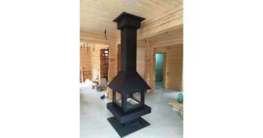 Стальной большой камин со стеклами Эклипс островной 4D графит фото в Минске