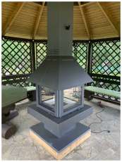 Стальной камин с четырьмя стеклами Эклипс островной 4D графит фото в Минске