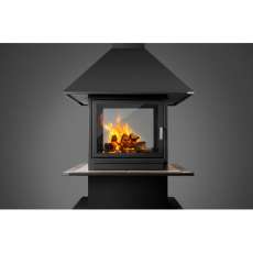 Стальной камин с четырьмя стеклами Эклипс островной 4D графит фото в Минске