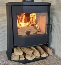 Стальной камин с большим стеклом Бавария панорама призма с плитой фото в Минске