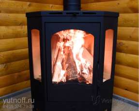 Стальной камин со стеклами Бавария панорама угловая фото в Минске