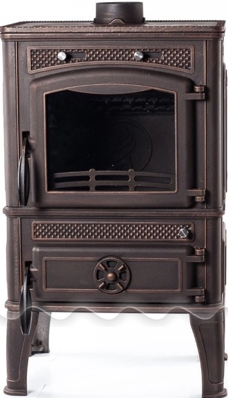 Печь-камин чугунный FireWay Dacha с варочной поверхностью патина бронза Амазонка бай фото в Минске