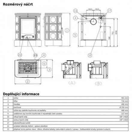 Кафельная печь ABX Marina KPI, с теплообменником, с допуском воздуха в Минске