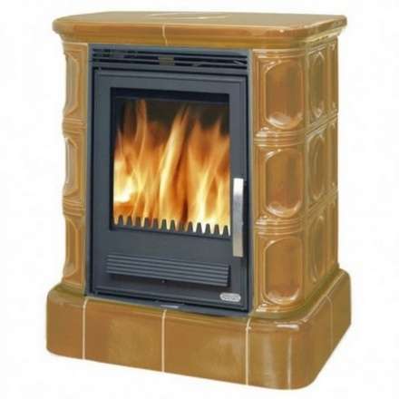 Кафельная печь ABX Marina LP с чугунной топкой и теплообменником, с кафельным цоколем в Минске