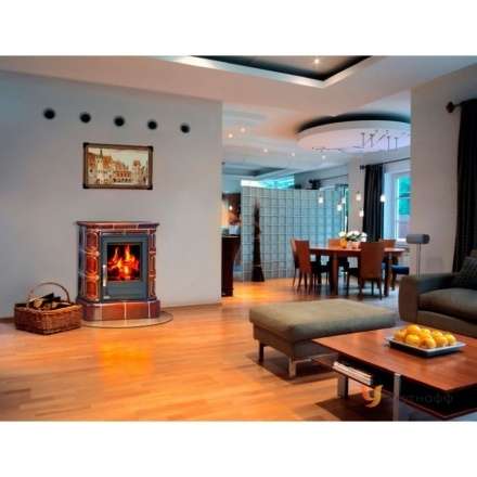 Кафельная печь ABX Marina LP с чугунной топкой и теплообменником, с кафельным цоколем в Минске