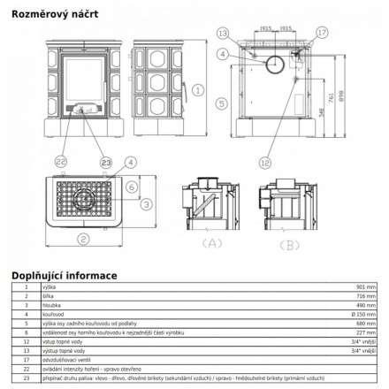 Кафельная печь ABX Marina LP с чугунной топкой и теплообменником, с кафельным цоколем в Минске