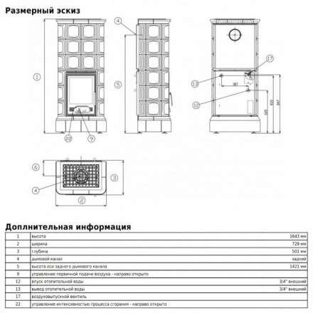 Кафельная печь ABX Kaledonie L с чугунной топкой, в кафельной облицовке в Минске
