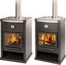 Недорогая печь-камин со стеклом и дровницей Теплодар ОВ-140 (угловой) фото в Минске