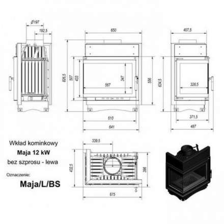 Каминная топка Kratki Maja/L/BS (угловое стекло слева) в Минске