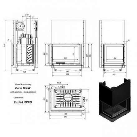 Каминная топка Kratki Zuzia/L/BS/G (угловое стекло слева, гильотина) в Минске