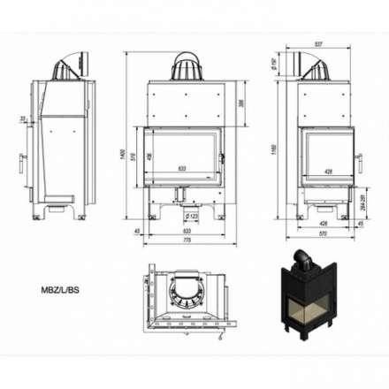 Каминная топка Kratki MBZ/L/BS (угловое стекло слева) в Минске