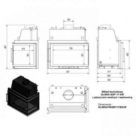 Каминная топка Kratki Oliwia/PW/BP/17/BS/W (угловое стекло справа, змеевик) в Минске