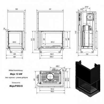 Каминная топка Kratki Maja/P/BS/G (угловое стекло справа,гильотина) в Минске