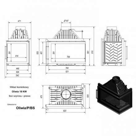 Каминная топка Kratki Oliwia/P/BS (угловое стекло справа) в Минске