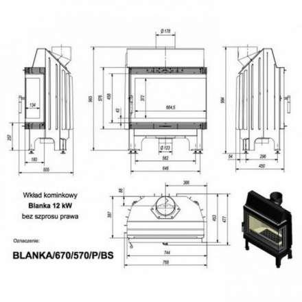 Каминная топка Kratki Blanka/670/570/P/BS (угловое стекло справа) в Минске