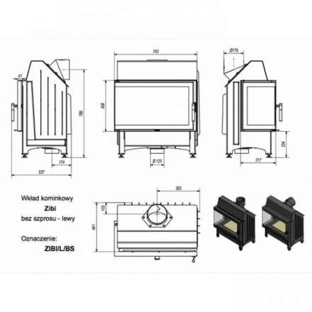 Каминная топка Kratki Zibi/L/BS (угловое стекло слева) в Минске