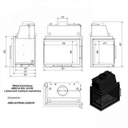 Каминная топка Kratki Amelia/PW/BL/24/BS/W в Минске