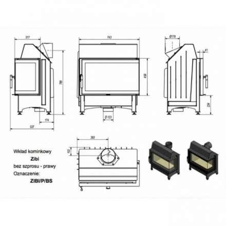 Каминная топка Kratki Zibi/P/BS (угловое стекло справа) в Минске
