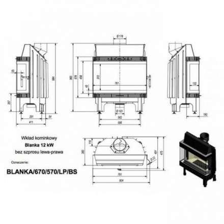 Каминная топка Kratki Blanka 670/570/LP/BS (угловое стекло слева-справа) в Минске